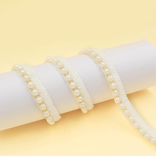 WANYI 1M Spitzenband mit Perlen 1.5CM Breit Spitzenborte Perlenband Vintage Dekoband Zierband Spitzenbesatz Perlenbesatz für Kleidung Röcke Kragen, Ärmel Dekoration von WANYI