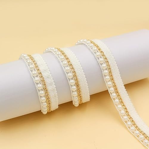 WANYI 1M Spitzenband mit Perlen 2CM Breit Spitzenborte Perlenband Vintage Dekoband Zierband Spitzenbesatz Perlenbesatz für Kleidung Röcke Kragen, Ärmel Dekoration von WANYI