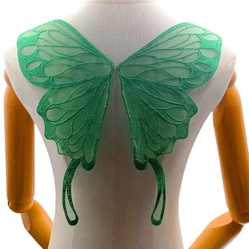 WANYI 2 Paar Spitze Applique Patch Stickerei Applikation Spitze Hinterer Kragen Schmetterlingskragen Corsage Schmetterling Applikationen zum Aufnähen für DIY Kleid Kleidung Zubehör（Grün 01） von WANYI