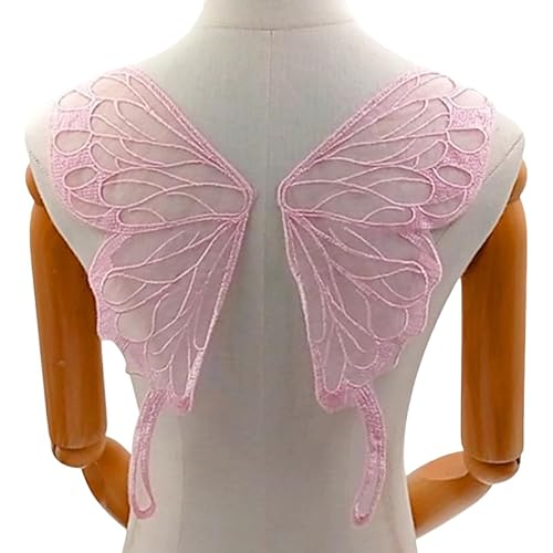WANYI 2 Paar Spitze Applique Patch Stickerei Applikation Spitze Hinterer Kragen Schmetterlingskragen Corsage Schmetterling Applikationen zum Aufnähen für DIY Kleid Kleidung Zubehör（Rosa 01） von WANYI