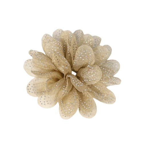 WANYI 2 Stück Ansteckblume Applikationen Patches mit Strass, Organza Brosche Blumen zum Aufnähen Elegant Blumenbrosche für Haarspangen, Haarbänder, Kostüme(Khaki) von WANYI