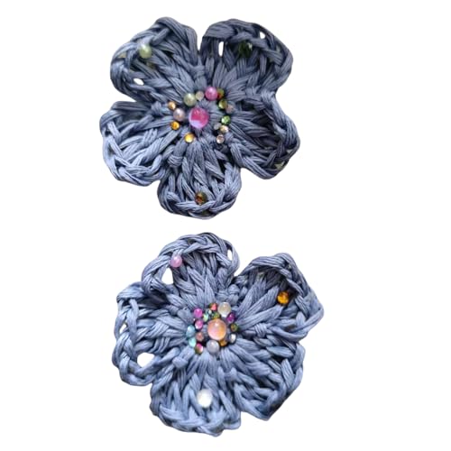 WANYI 2 Stück Gehäkelte Blumen zum Aufnähen, Applikationen Patches Baumwolle Häkelblumen mit Perlen Blumen Aufnäher für Kleidung, Hüte, Haar-Accessoires(Grau blau) von WANYI