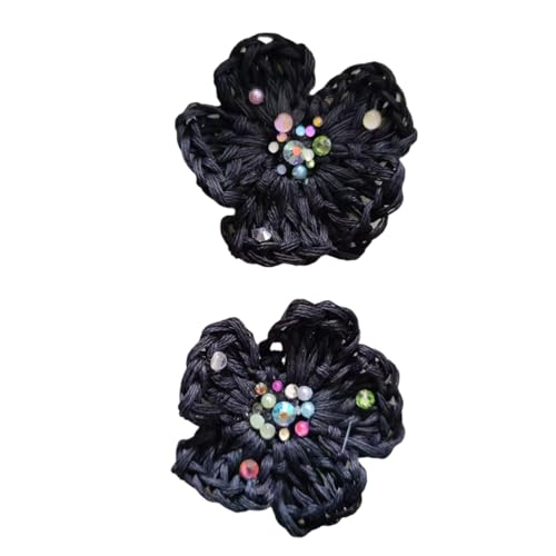 WANYI 2 Stück Gehäkelte Blumen zum Aufnähen, Applikationen Patches Baumwolle Häkelblumen mit Perlen Blumen Aufnäher für Kleidung, Hüte, Haar-Accessoires(Schwarz) von WANYI