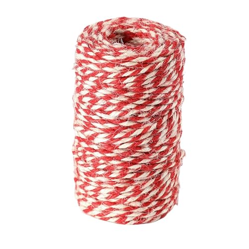 WANYI 2 Stück Jute-Schnur Kordel 100M pro Rolle Juteschnur Bunt Schnur Reißfest Kordelband 2mm Dicke Juteseil für Dekokordel, Geschenkverpackung, Handwerk(Rot weiß) von WANYI