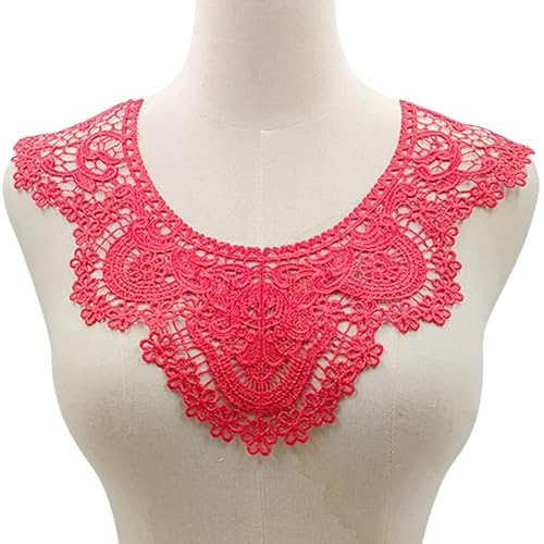 WANYI 2 Stück Spitze Applique Patch Stickerei Kragen Spitzenkragen Bestickte Blumen Ausschnitt Vintage Runder Halskragen Einsatzkragen für DIY Nähen Kleid Brautkleid Kleidung Zubehör（Rot） von WANYI