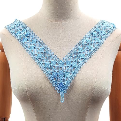 WANYI 2 Stück Spitze Kragen Applikation Spitzenkragen Damen Applique Patch Stickerei Halskragen Vintage Hohle Ausschnitt Einsatzkragen für Nähen DIY Handwerk Kleidung Zubehör（Blau） von WANYI