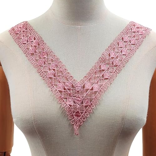 WANYI 2 Stück Spitze Kragen Applikation Spitzenkragen Damen Applique Patch Stickerei Halskragen Vintage Hohle Ausschnitt Einsatzkragen für Nähen DIY Handwerk Kleidung Zubehör（Rosa） von WANYI