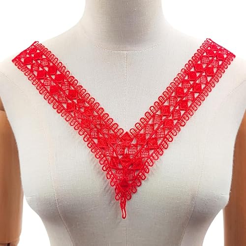WANYI 2 Stück Spitze Kragen Applikation Spitzenkragen Damen Applique Patch Stickerei Halskragen Vintage Hohle Ausschnitt Einsatzkragen für Nähen DIY Handwerk Kleidung Zubehör（Rot） von WANYI