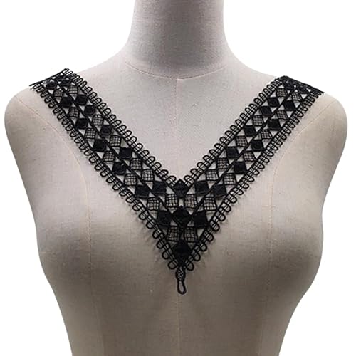 WANYI 2 Stück Spitze Kragen Applikation Spitzenkragen Damen Applique Patch Stickerei Halskragen Vintage Hohle Ausschnitt Einsatzkragen für Nähen DIY Handwerk Kleidung Zubehör（Schwarz） von WANYI