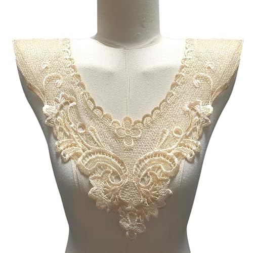 WANYI 2 Stück Spitzenkragen Applikation Spitze Applique Patch Stickerei Ausschnitt Halskragen Vintage Hohle Einsatzkragen Kragen Verzieren für Kleid DIY Handwerk Hochzeitskleid Deko（Beige） von WANYI