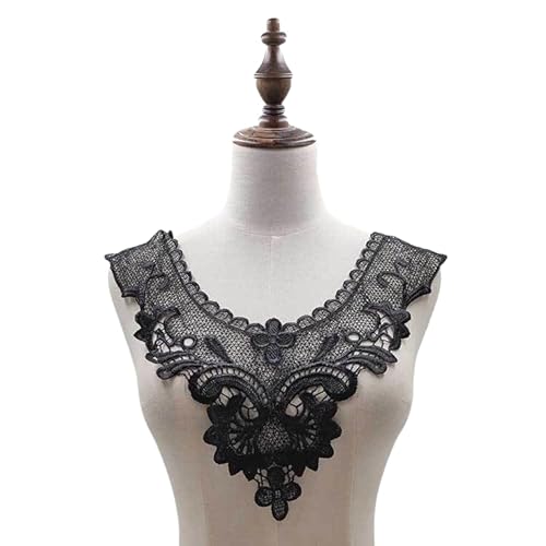 WANYI 2 Stück Spitzenkragen Applikation Spitze Applique Patch Stickerei Ausschnitt Halskragen Vintage Hohle Einsatzkragen Kragen Verzieren für Kleid DIY Handwerk Hochzeitskleid Deko（Schwarz） von WANYI