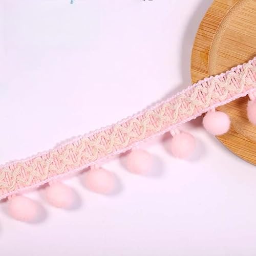 WANYI 2 Yards 12mm Pompom Borte zum Nähen, Bommelborte Fransenborte mit Pom Poms Dekoband Quastenborte für DIY Schals, Kleidung, Tischdecken, Vorhänge, Sofa(Rosa) von WANYI