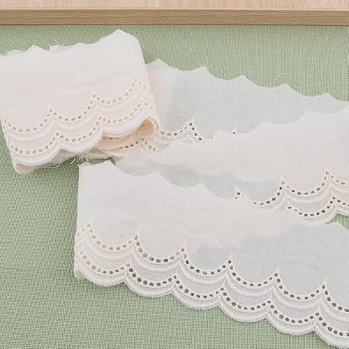 WANYI 2 Yards 6CM Breit Baumwolle Spitzenband Beige Spitzenborte Vintage Stickere Dekoband Zierband Rüschen Spitzenstoff für Kleidung,Kragen, Sofa(PA01) von WANYI