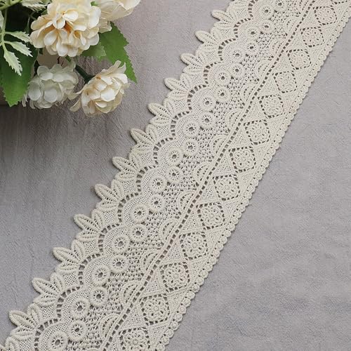 WANYI 9cm Breit Spitzenband aus Baumwolle Spitze Borten und Bänder zum Nähen Stickerei Dekoband Spitzenborte Vintage Spitzenbordüre Bordüre Stoff für Unterwäsche Vorhänge Geschenkband(Beige-2 Yards) von WANYI