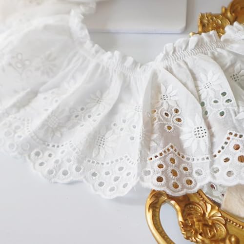 WANYI 2 Yards Baumwolle Spitzenband Weiß Spitze Borten und Bänder zum Nähen 13.5CM Breite Stickerei Dekoband Spitzenborte Spitzenstoff Bordüre Stoff für DIY Kleidung, Tischtücher, Sofabezüge von WANYI