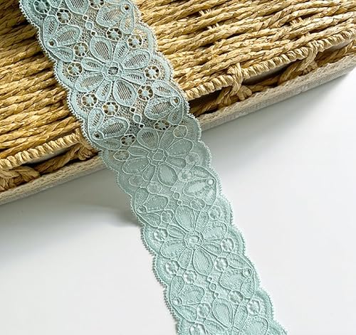 WANYI 2 Yards Elastizität Spitzenband 6CM Breit Spitzenbordüre Spitze Borten und Bänder zum Nähen Vintage Stoff Bordüre Dekoband Zierband für Unterwäsche Vorhänge Geschenkband(Hellgrün) von WANYI
