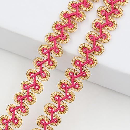 WANYI 2 Yards Metallischer Spitzenband 1.2CM Breit Spitzenborte Zweifarbig Glitzerndes Wellenband Dekoband Spitze Borten und Bänder zum Nähen für DIY Kostüm Kleidung(Rose rot) von WANYI