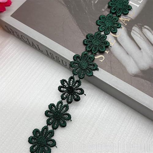 WANYI 2 Yards Spitzenband Blumen 2.5CM Breite Spitzenborte Blumen Dekoband Stickerei Blumenband Zierband zum Nähen für Geschenkband DIY Handwerk(Dunkelgrün) von WANYI