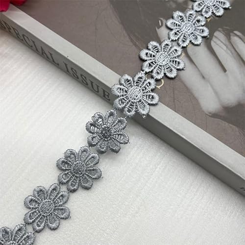 WANYI 2 Yards Spitzenband Blumen 2.5CM Breite Spitzenborte Blumen Dekoband Stickerei Blumenband Zierband zum Nähen für Geschenkband DIY Handwerk(Grau) von WANYI