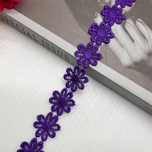 WANYI 2 Yards Spitzenband Blumen 2.5CM Breite Spitzenborte Blumen Dekoband Stickerei Blumenband Zierband zum Nähen für Geschenkband DIY Handwerk(Violett) von WANYI