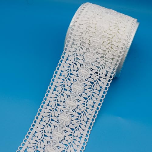 WANYI 2 Yards Spitzenband Spitze aus Baumwolle DIY Dekoband Borten und Bänder zum Nähen Spitzenborte Zierband Vintage Deko für Nähen Handwerk Vorhänge Tischdecken (9CM-Weiß) von WANYI