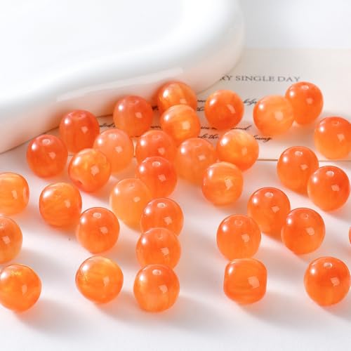 WANYI 20 Stück 12mm Runde Perlen für Armbänder Perlenset Bunt Bastelperlen Edelsteinperlen zum Auffädeln Lose Perlen mit Loch für DIY Schmuckherstellung Armbänder Halsketten（Orange） von WANYI