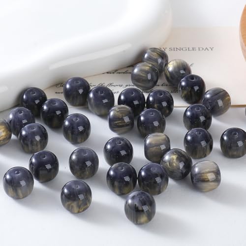 WANYI 20 Stück 12mm Runde Perlen für Armbänder Perlenset Bunt Bastelperlen Edelsteinperlen zum Auffädeln Lose Perlen mit Loch für DIY Schmuckherstellung Armbänder Halsketten（Schwarz） von WANYI