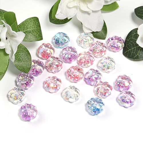 WANYI 20 Stück 16mm Acryl Perlen zum Auffädeln, Kürbis-Styling Perlen mit Loch Bastelperlen Schmuckperlen für Armbänder, Handykette, Schlüsselanhänger von WANYI