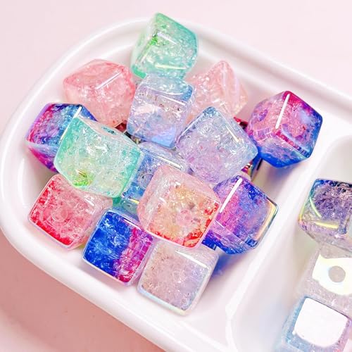 WANYI 20 Stück Acryl Perlen zum Auffädeln 15mm Quadratisch Perlenset mit Loch Glitzer Bunt Perlen für Armbänder Selber Machen, DIY Schmuck, Handykette(Gemischt) von WANYI