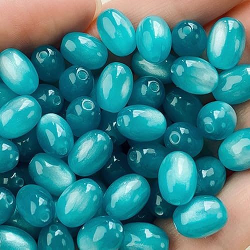 WANYI 20 Stück Perlen für Armbänder Selber Machen, 8x11mm Oval Edelstein Perlen zum Auffädeln Steinperlen mit Loch Schmuckperlen Beads für Jewellery Making Halsketten Schmuckherstellung(Seeblau) von WANYI