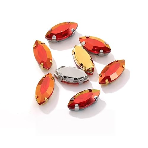 WANYI 20 Stück Strasssteine zum Aufnähen Flache Rückseite Glas Kristall Oval Glitzersteine Metall Krappenfassung Rhinestones für Kleidung Schmuck Haarreifen Handwerk Schuhe(Gold-Boden) von WANYI