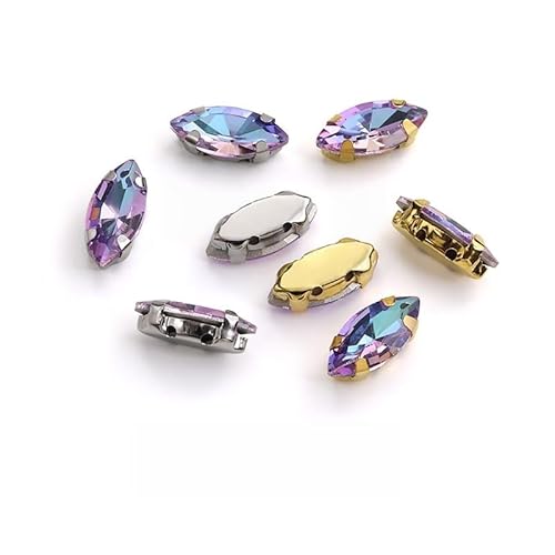 WANYI 20 Stück Strasssteine zum Aufnähen Flache Rückseite Glas Kristall Oval Glitzersteine Metall Krappenfassung Rhinestones für Kleidung Schmuck Haarreifen Handwerk Schuhe(Weiß K-Boden) von WANYI