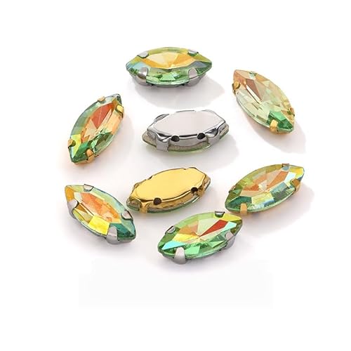 WANYI 20 Stück Strasssteine zum Aufnähen Flache Rückseite Glas Kristall Oval Glitzersteine Metall Krappenfassung Rhinestones für Kleidung Schmuck Haarreifen Handwerk Schuhe(Weiß K-Boden) von WANYI