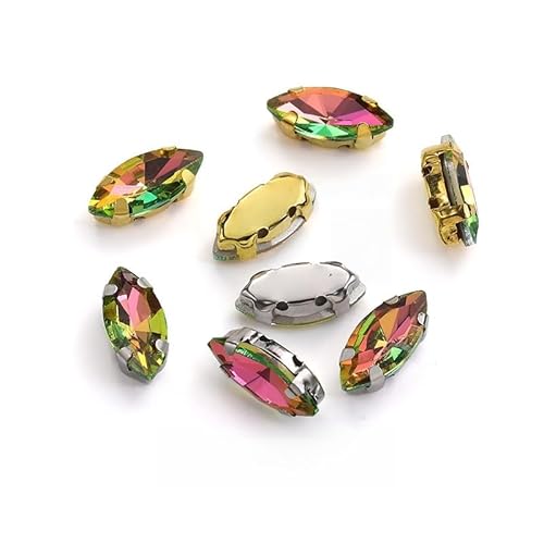 WANYI 20 Stück Strasssteine zum Aufnähen Flache Rückseite Glas Kristall Oval Glitzersteine Metall Krappenfassung Rhinestones für Kleidung Schmuck Haarreifen Handwerk Schuhe(Weiß K-Boden) von WANYI