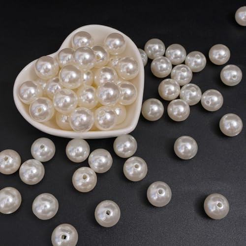 WANYI 20 Stück Weiß Perlen für Armbänder Weiß 14mm ABS Bastelperlen mit Loch Schmuckperlen Kombinierte Perlen Deko für Halskette, Armband, Handykette, Haarschmuck, Gürtel(02) von WANYI