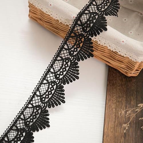 WANYI 20 Yards 6cm Breit Spitzenband Weiß Spitzenborte Milchseide Stickerei Spitzenstoff Dekoband Vintage Spitzenbordüre für DIY Vorhang Tischdecke Geschenkband(Schwarz) von WANYI