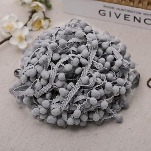 WANYI 20 Yards Bommelborte Pompons DIY Borten und Bänder zum Nähen Bommel Bordüre Stoff Quastenborte Bunt für Sofa Kleidung Hüte Esstisch Dekorieren(1.3cm-Hellgrau) von WANYI