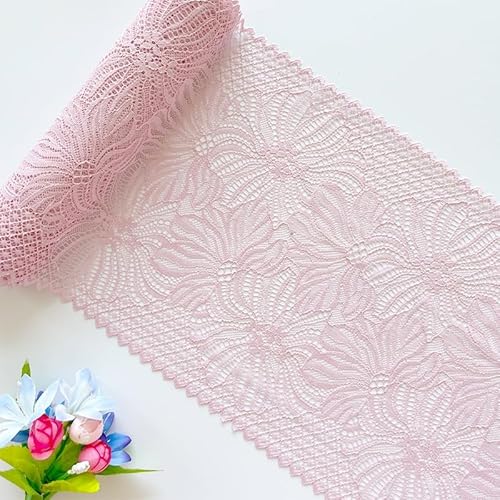 WANYI 20 Yards Elastizität Spitzenband Spitzenbordüre Spitze Borten und Bänder zum Nähen 23CM Breite Zierband Bordüre Stoff für Handwerk Kissen Vorhang(Rosa) von WANYI