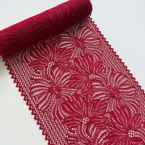 WANYI 20 Yards Elastizität Spitzenband Spitzenbordüre Spitze Borten und Bänder zum Nähen 23CM Breite Zierband Bordüre Stoff für Handwerk Kissen Vorhang(Rot) von WANYI