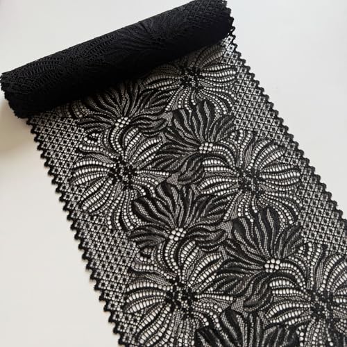 WANYI 20 Yards Elastizität Spitzenband Spitzenbordüre Spitze Borten und Bänder zum Nähen 23CM Breite Zierband Bordüre Stoff für Handwerk Kissen Vorhang(Schwarz) von WANYI