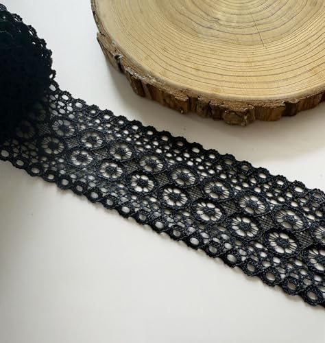WANYI 20 Yards Elastizität Spitzenbordüre Spitzenband Weiß Spitzenborte 4CM Breit Dekoband Zierband Vintage Häkelspitze Bordüre Stoff für Kleidung, Röcke, Kissen(Schwarz) von WANYI