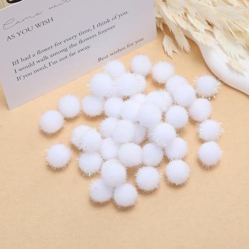 WANYI 200 Stück 3CM Glitter Pompons zum Basteln Mini Pom Poms Bunte Rund Flauschigen Plüsch Bälle Bommel Weihnachten Pompoms mit Pailletten für DIY Kreativen Handwerk Kleidung Vorhänge (Weiß) von WANYI