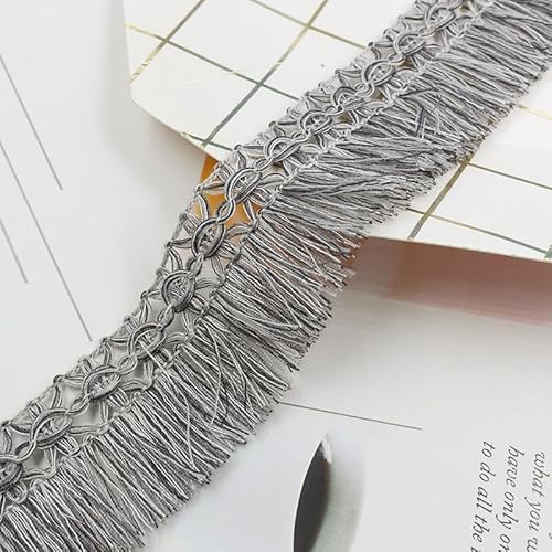 WANYI 20M Fransen Bunte Fransenborte 3.5CM Breit Polyester Geschnitten Quaste Tanzfransen Fransenband Quastenborte Fransenbesatz für Kostüm, Vorhänge, Kissen Dekoration(Dunkelgrau) von WANYI