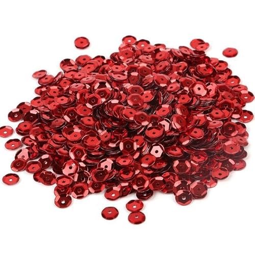 WANYI 20g Glitzer Pailletten 6mm Pailletten zum Basteln Lose Pailetten mit Loch Set Sequins für Glitzer Deko DIY Kleidung Haarschmuck Herstellung(C-Rot) von WANYI