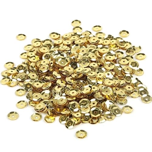 WANYI 20g Glitzer Pailletten 6mm Pailletten zum Basteln Lose Pailetten mit Loch Set Sequins für Glitzer Deko DIY Kleidung Haarschmuck Herstellung(Y-Hellgold) von WANYI