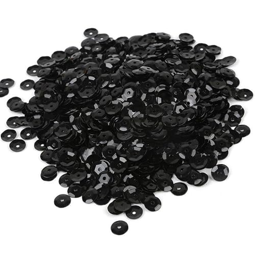 WANYI 20g Glitzer Pailletten 6mm Pailletten zum Basteln Lose Pailetten mit Loch Set Sequins für Glitzer Deko DIY Kleidung Haarschmuck Herstellung(Y-Schwarz) von WANYI