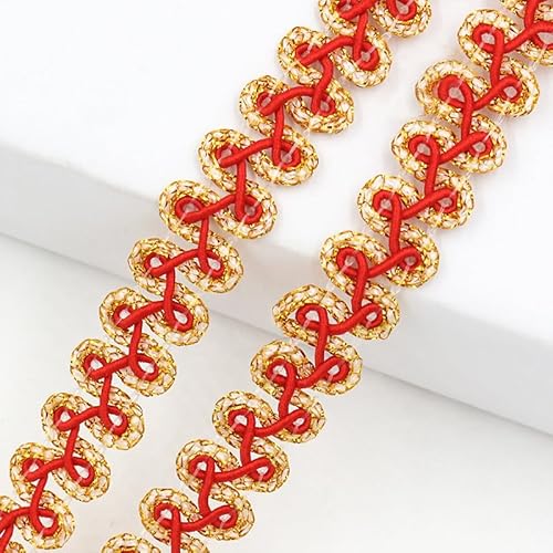 WANYI 25 Yards Metallischer Spitzenband 1.2CM Breit Spitzenborte Zweifarbig Glitzerndes Wellenband Dekoband Spitze Borten und Bänder zum Nähen für DIY Kostüm Kleidung(Rot) von WANYI