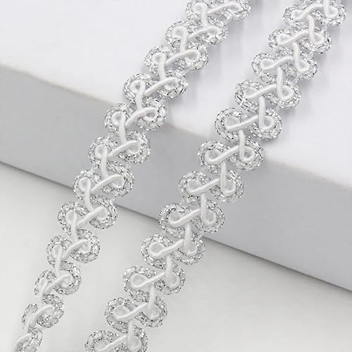 WANYI 25 Yards Metallischer Spitzenband 1.2CM Breit Spitzenborte Zweifarbig Glitzerndes Wellenband Dekoband Spitze Borten und Bänder zum Nähen für DIY Kostüm Kleidung(Silber) von WANYI