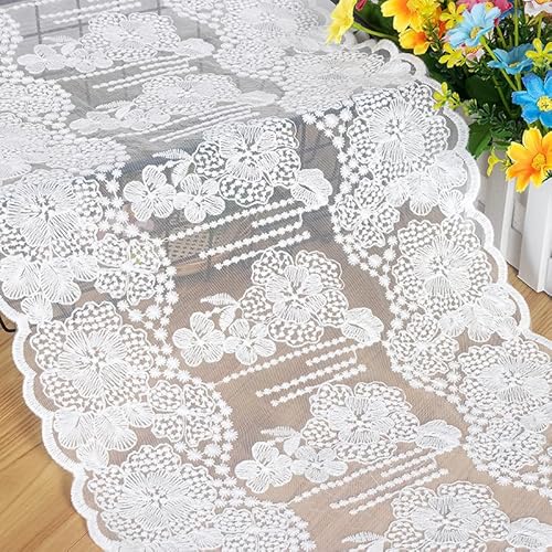 WANYI 28.5CM Breite Spitzenstoff aus Baumwolle Spitzenband Weiß Stickerei Spitzenbesatz mit Zartes Muster Tischdecke Dekostoff für Heimdeko Kleidung Vorhang Basteln(3 Yards) von WANYI