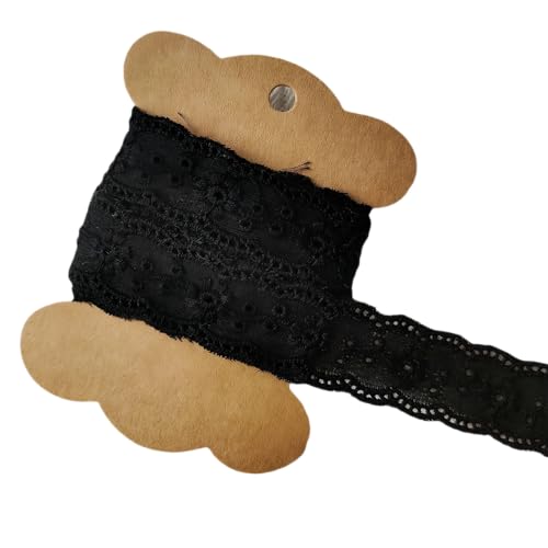 WANYI 2CM Breit Spitzenband aus Baumwolle Stickerei Spitzenborte Spitzenstoff Spitze Borten und Bänder zum Nähen Spitzenbordüre für DIY Nähen, Schleifen Geschenkband(Schwarz-5 Yards) von WANYI
